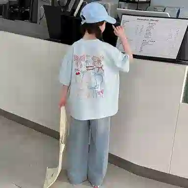 迷乐童堡休闲运动套装 轻透洋气百搭后背蝴蝶短袖两件套 儿童款