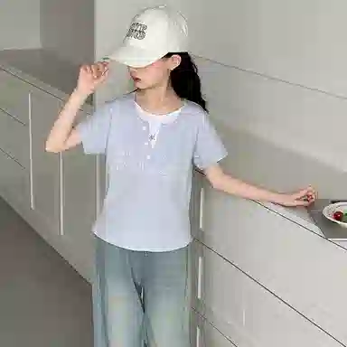 迷乐童堡休闲运动套装 舒适亲肤洋气百搭假两件短袖字母两件套 儿童款