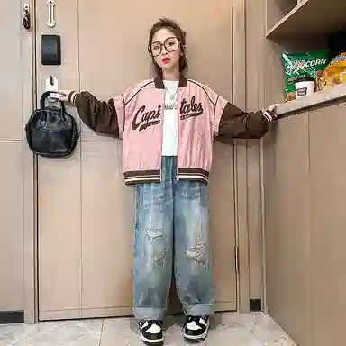迷乐童堡 炸街时髦套头长袖棒球服 儿童款 粉色