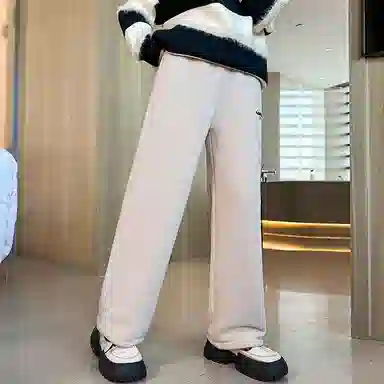 青少年款 迷乐童堡 童装 女童 加绒裤子秋冬新款冬季特厚羊羔绒卫裤女大童直筒运动裤休闲裤 儿童款