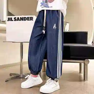 迷乐童堡 冰丝宽松休闲牛仔裤 儿童款 蓝色