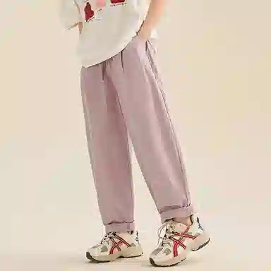 迷乐童堡 女孩夏天薄款洋气网红纯色系带中腰宽松直筒工装休闲裤 儿童款