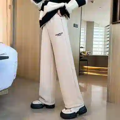 青少年款 迷乐童堡 童装 女童 加绒裤子秋冬新款冬季特厚羊羔绒卫裤女大童直筒运动裤休闲裤 儿童款