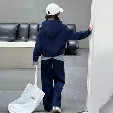 迷乐童堡休闲运动套装 洋气时髦半拉链假两件卫衣长裤两件套 儿童款