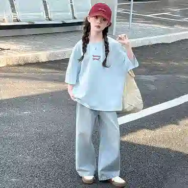 迷乐童堡休闲运动套装 百搭亲肤纯色洋气 蓝色 青少年