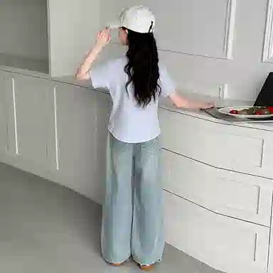 迷乐童堡休闲运动套装 舒适亲肤洋气百搭假两件短袖字母两件套 儿童款