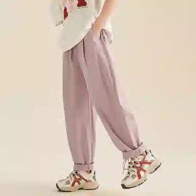迷乐童堡 女孩夏天薄款洋气网红纯色系带中腰宽松直筒工装休闲裤 儿童款