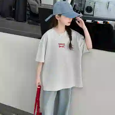 迷乐童堡休闲运动套装 轻透洋气百搭后背蝴蝶短袖两件套 儿童款