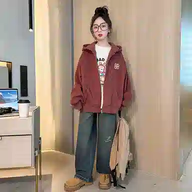 迷乐童堡 童装 新款洋气连帽时髦宽松卫衣 儿童款 砖红色