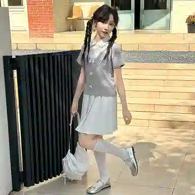 青少年 迷乐童堡裙装套装 透气舒适百搭短袖 灰色