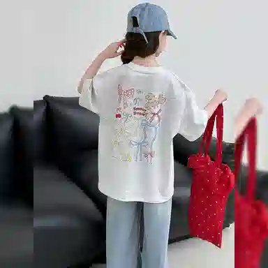 迷乐童堡休闲运动套装 轻透洋气百搭后背蝴蝶短袖两件套 儿童款