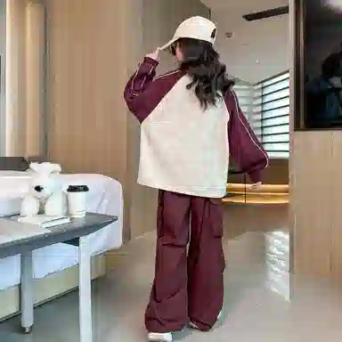 迷乐童堡 网红洋气休闲运动套装 儿童款 酒红色