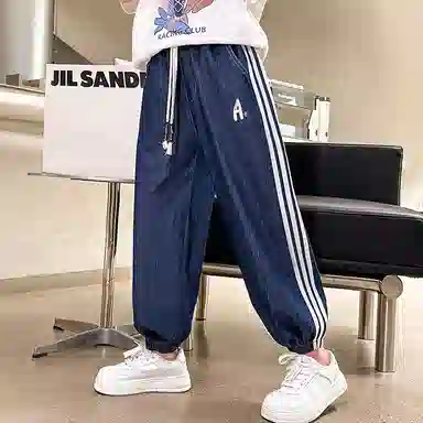 迷乐童堡 冰丝宽松休闲牛仔裤 儿童款 蓝色