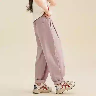 迷乐童堡 女孩夏天薄款洋气网红纯色系带中腰宽松直筒工装休闲裤 儿童款