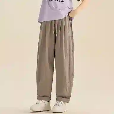 迷乐童堡 女孩夏天薄款洋气网红纯色系带中腰宽松直筒工装休闲裤 儿童款