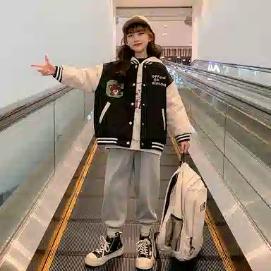 迷乐童堡 外套时髦洋气上衣棒球服 儿童款 黑色