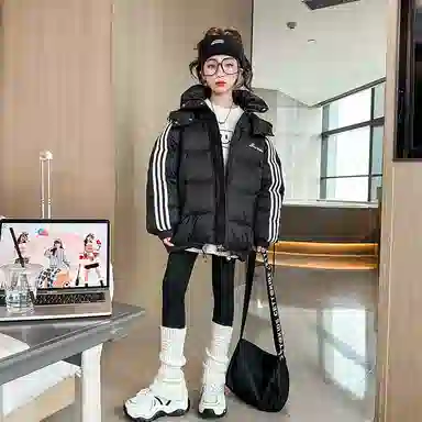 青少年 迷乐童堡 童装 女童 棉衣冬装外套新款洋气秋冬加厚棉袄女大童冬季棉服