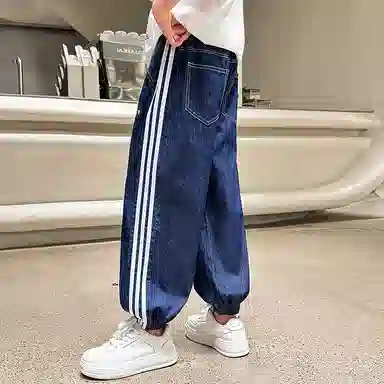 迷乐童堡 冰丝宽松休闲牛仔裤 儿童款 蓝色
