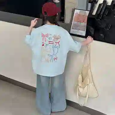 迷乐童堡休闲运动套装 百搭亲肤纯色洋气 蓝色 青少年