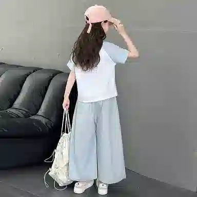 迷乐童堡休闲运动套装 拼色字母圆领插肩短袖 两件套 儿童款