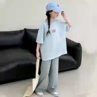 迷乐童堡休闲运动套装 轻透洋气百搭后背蝴蝶短袖两件套 儿童款