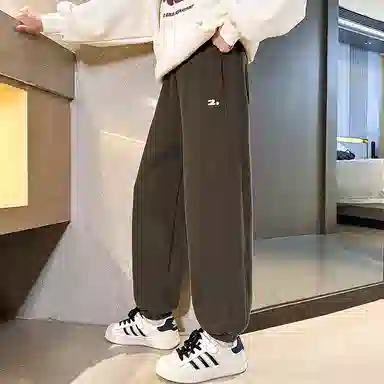 迷乐童堡 童装 纯色字母刺绣加绒加厚一体绒休闲裤 儿童款