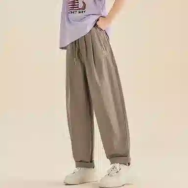 迷乐童堡 女孩夏天薄款洋气网红纯色系带中腰宽松直筒工装休闲裤 儿童款