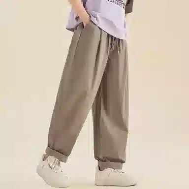 迷乐童堡 女孩夏天薄款洋气网红纯色系带中腰宽松直筒工装休闲裤 儿童款