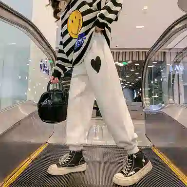 迷乐童堡 爱心图案系带长裤休闲裤 儿童款 灰色