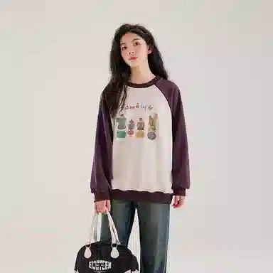 迷乐童堡 美式复古舒适亲肤柔软卫衣 紫色 青少年