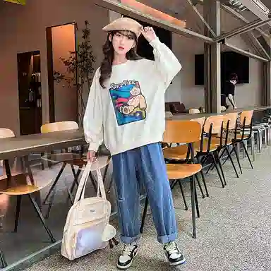 迷乐童堡 童装 字母小熊图案印花圆领休闲卫衣 女童