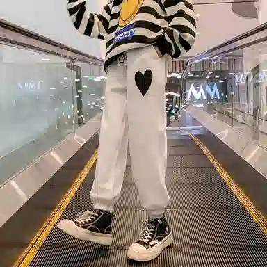 迷乐童堡 爱心图案系带长裤休闲裤 儿童款 灰色