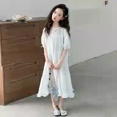 迷乐童堡连衣裙 百搭亲肤圆领潮流洋气时髦短袖 白色 儿童款