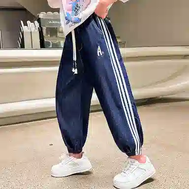 迷乐童堡 冰丝宽松休闲牛仔裤 儿童款 蓝色