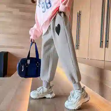 迷乐童堡 爱心图案系带长裤休闲裤 儿童款 灰色