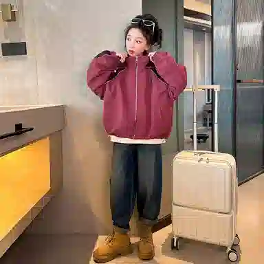 迷乐童堡 洋气连帽户外冲锋衣 儿童款 红褐色