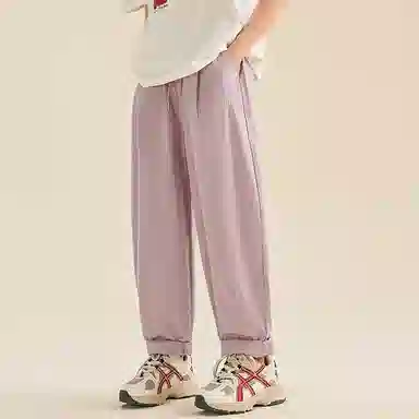 迷乐童堡 女孩夏天薄款洋气网红纯色系带中腰宽松直筒工装休闲裤 儿童款