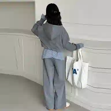 迷乐童堡休闲运动套装 洋气时髦半拉链假两件卫衣长裤两件套 儿童款
