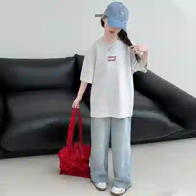迷乐童堡休闲运动套装 轻透洋气百搭后背蝴蝶短袖两件套 儿童款