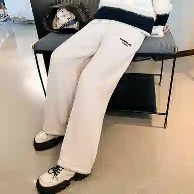 青少年款 迷乐童堡 童装 女童 加绒裤子秋冬新款冬季特厚羊羔绒卫裤女大童直筒运动裤休闲裤 儿童款