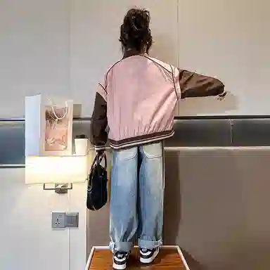 迷乐童堡 炸街时髦套头长袖棒球服 儿童款 粉色