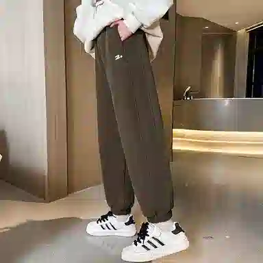 迷乐童堡 童装 纯色字母刺绣加绒加厚一体绒休闲裤 儿童款