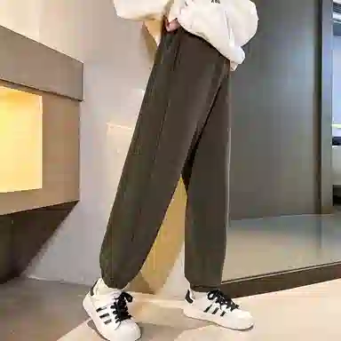 迷乐童堡 童装 纯色字母刺绣加绒加厚一体绒休闲裤 儿童款