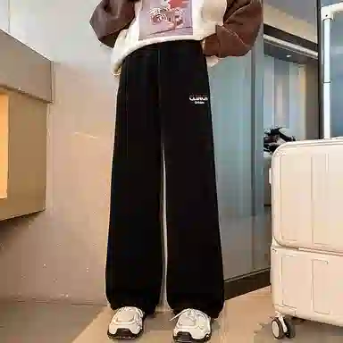 青少年款 迷乐童堡 童装 女童 加绒裤子秋冬新款冬季特厚羊羔绒卫裤女大童直筒运动裤休闲裤 儿童款