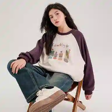迷乐童堡 美式复古舒适亲肤柔软卫衣 紫色 青少年