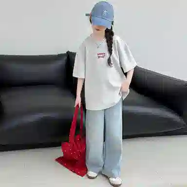 迷乐童堡休闲运动套装 轻透洋气百搭后背蝴蝶短袖两件套 儿童款