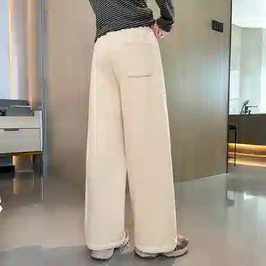青少年款 迷乐童堡 纯色松紧腰宽松直筒休闲裤 儿童款 奶杏色