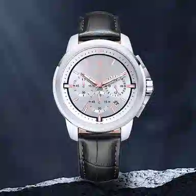 Maserati Quartz Silver Dial Leather Strap