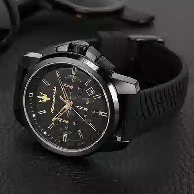 Maserati Quartz Silicone Strap Black Dial