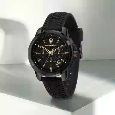 Maserati Quartz Silicone Strap Black Dial